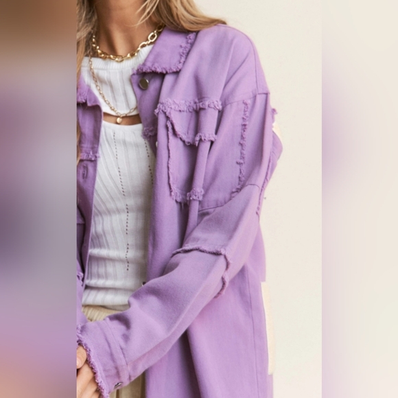 #22884 🚨 SALE 🛑S  OVERSIZED LAVENDER ROCK & ROLL DENIM SHIRT JACKET - Picture 14 of 16